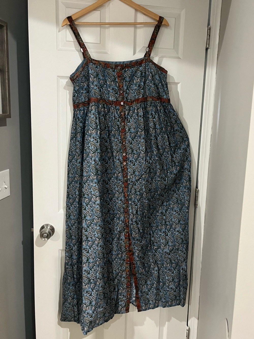 Blue Floral Button-Front Sundress Lg